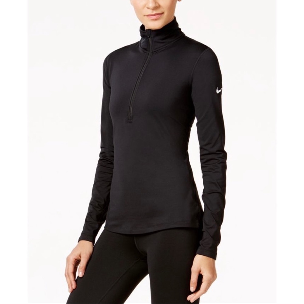 Nike Women's Dri-Fit Black Half Zip Thumb Holes Pullover Top - Picture 1 of 6